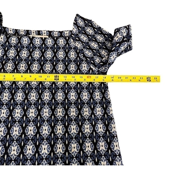 LOFT Blue Diamond Jacquard Square Neck Top, Size Small - Picture 7 of 8